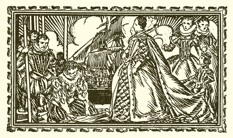 Rainha Elizabeth I e Sir Walter Raleigh de English School