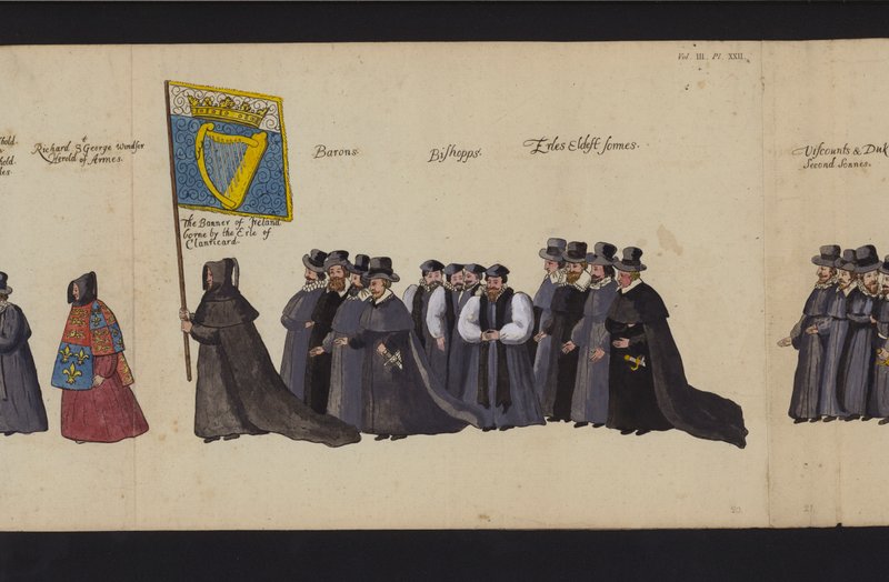 Procissão Funerária da Rainha Elizabeth I (gravura colorida) de English School