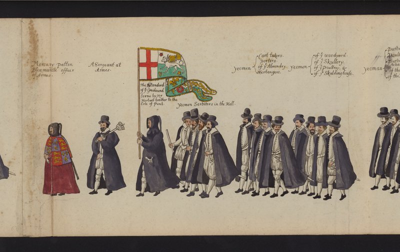 Procissão Funerária da Rainha Elizabeth I (gravura colorida) de English School
