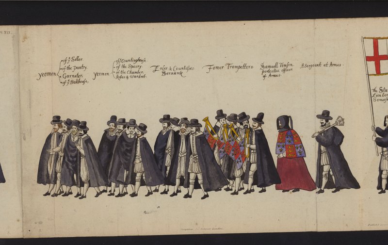 Procissão Funerária da Rainha Elizabeth I (gravura colorida) de English School