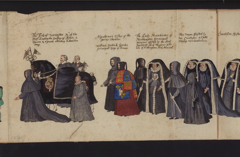 Procissão Funerária da Rainha Elizabeth I (gravura colorida) de English School