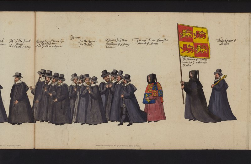 Procissão Funerária da Rainha Elizabeth I (gravura colorida) de English School