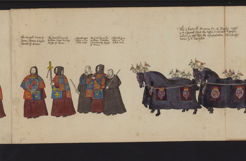 Procissão Funerária da Rainha Elizabeth I (gravura colorida) de English School