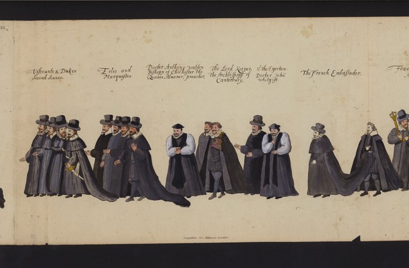 Procissão Funerária da Rainha Elizabeth I (gravura colorida) de English School