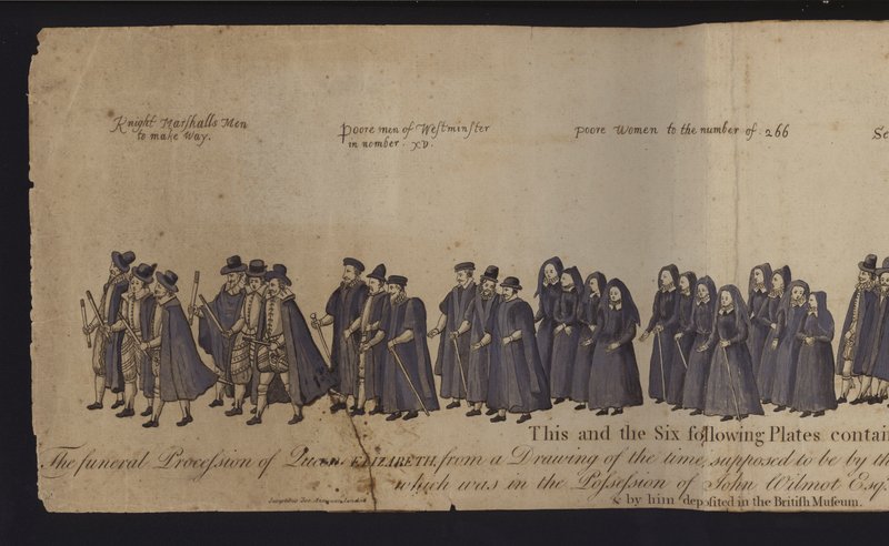 Procissão Funerária da Rainha Elizabeth I (gravura colorida) de English School