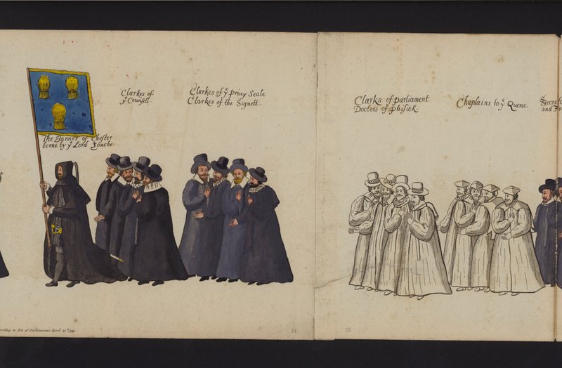 Procissão Funerária da Rainha Elizabeth I (gravura colorida) de English School