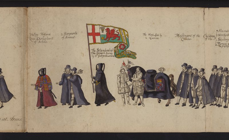 Procissão Funerária da Rainha Elizabeth I (gravura colorida) de English School