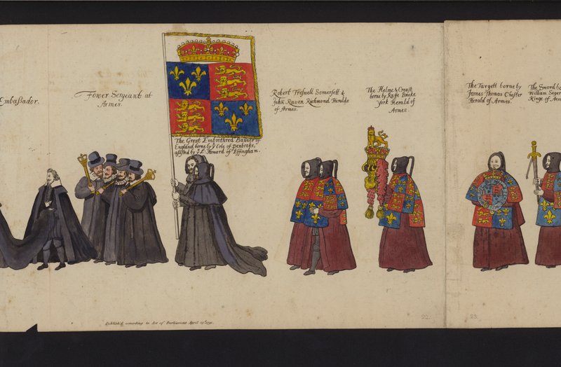 Procissão Funerária da Rainha Elizabeth I (gravura colorida) de English School