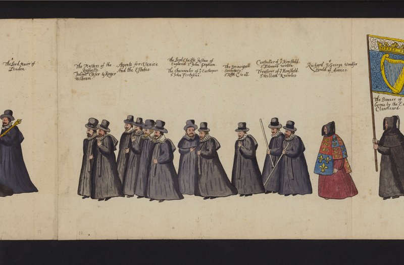 Procissão Funerária da Rainha Elizabeth I (gravura colorida) de English School