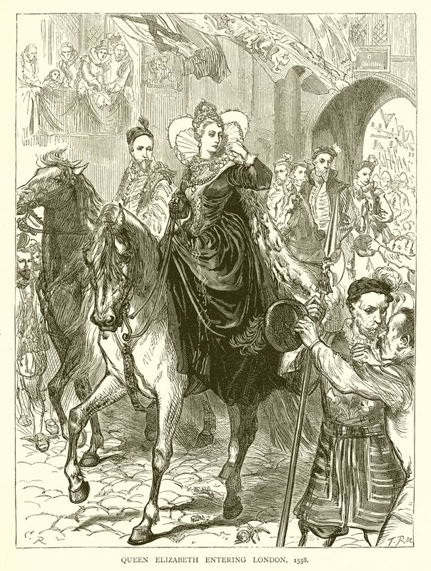 Rainha Elizabeth entrando em Londres, 1558 de English School