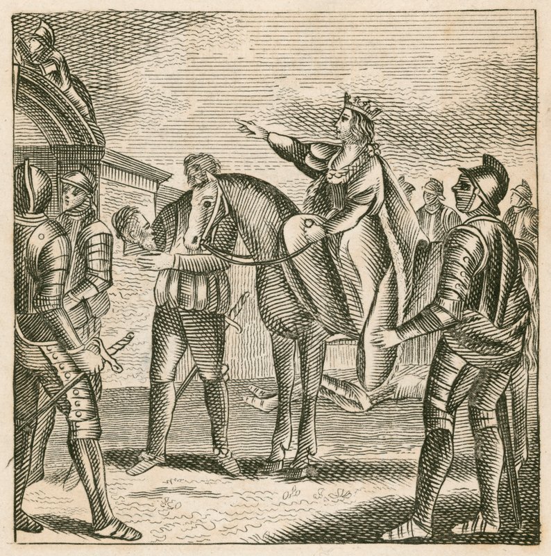 Rainha Margaret fazendo com que a cabeça do duque de York seja fixada nos portões da cidade de York de English School