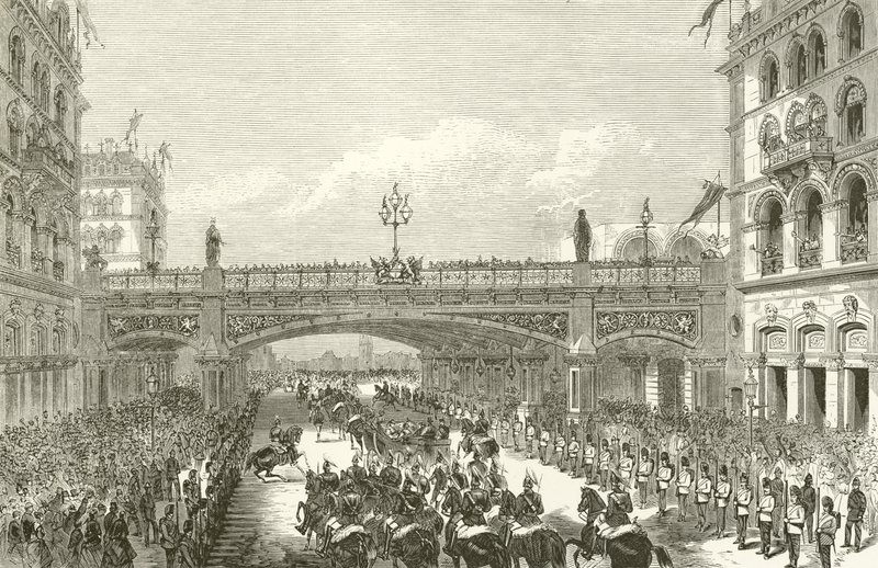 Rainha Victoria abrindo o viaduto de Holborn, 1869 de English School