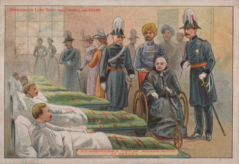 Rainha Vitória visitando soldados britânicos feridos no Hospital Netley, Hampshire, 1898 de English School