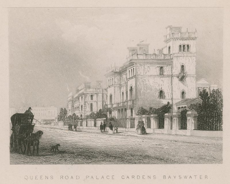 Jardins do palácio da estrada das rainhas, Bayswater, Londres de English School