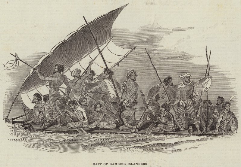 Balsa dos Ilhéus Gambier (gravura) de English School