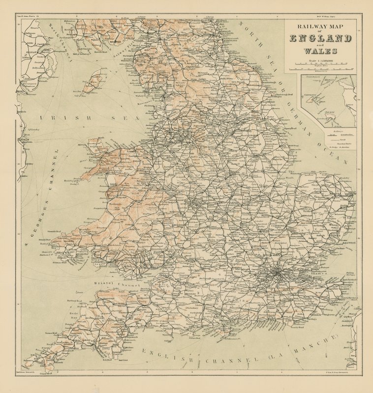 Mapa ferroviário da Inglaterra e do País de Gales de English School