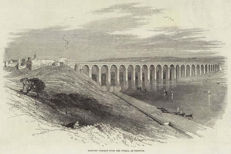 Viaduto ferroviário sobre o Tweed, em Berwick (gravura) de English School