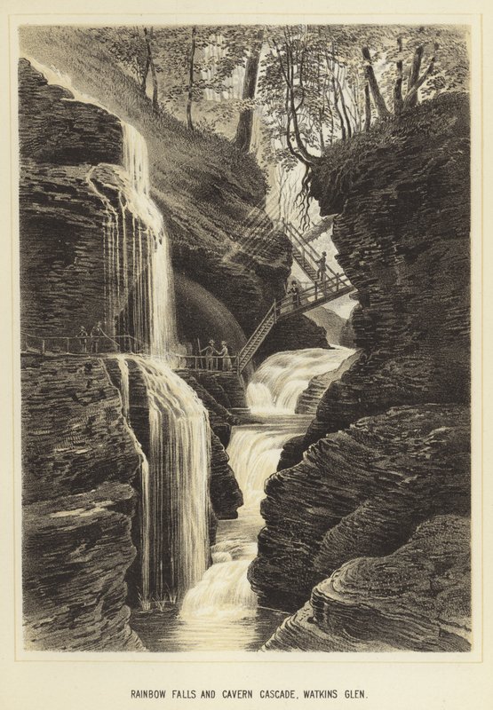 Quedas do arco-íris e cascata da caverna, Watkins Glen de English School