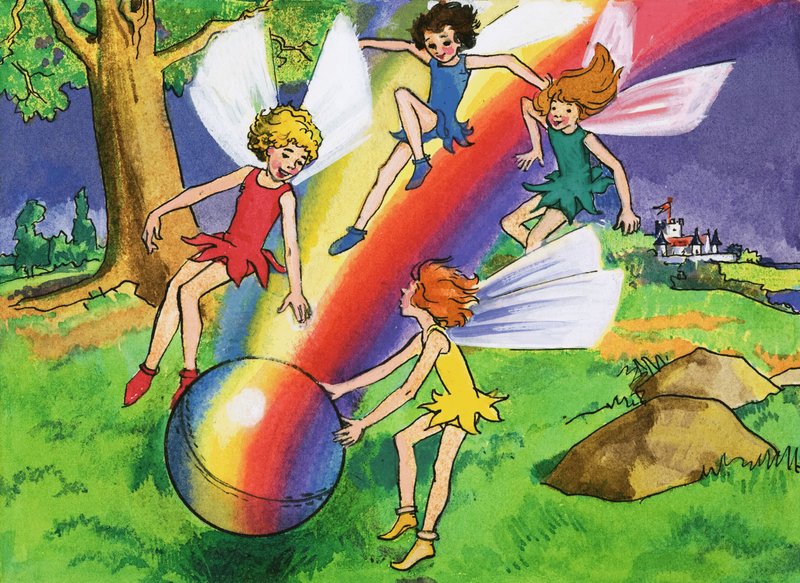 Bola de arco-íris e fadas de English School