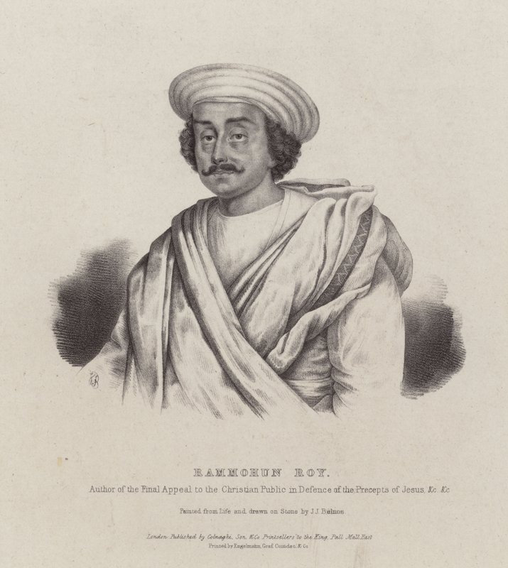 Ram Mohan Roy, filósofo indiano, reformador e fundador do movimento Brahmo Sabha (litografia) de English School