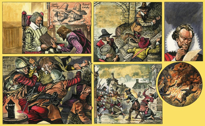 Guarda florestal olha para Guy Fawkes de English School