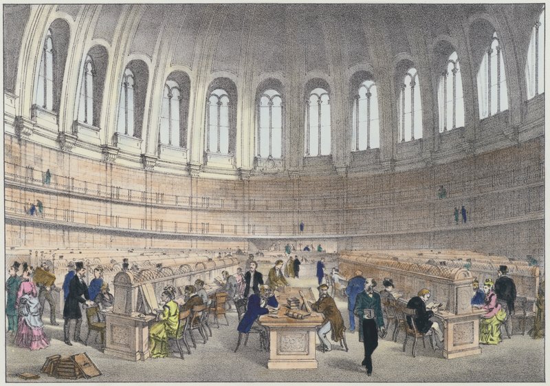 Sala de Leitura no Museu Britânico, Londres (gravura colorida) de English School
