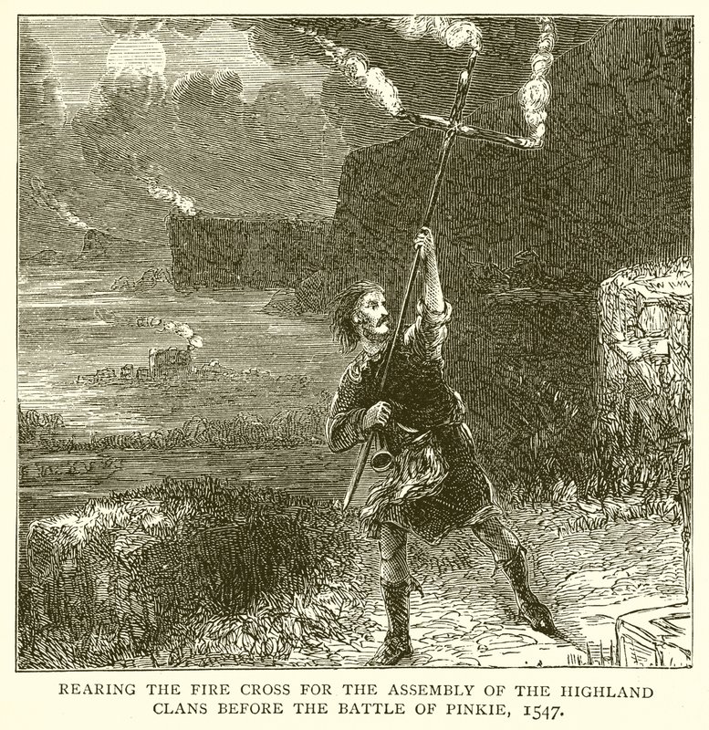 Criando a cruz de fogo para a Assembléia dos Clãs das Terras Altas antes da Batalha de Pinkie, 1547 de English School