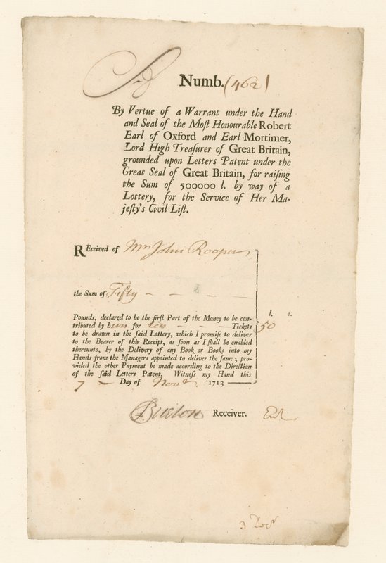 Recebimento da Loteria da Lista Civil de 1713 de English School