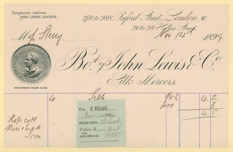 Recibo da John Lewis & Co., 14 de novembro de 1896 de English School