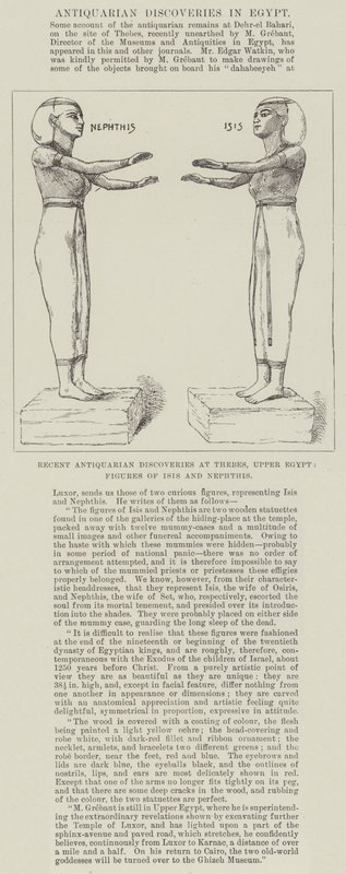 Descobertas Antiquárias Recentes em Tebas, Alto Egito, Figuras de Ísis e Nephthis (gravura) de English School