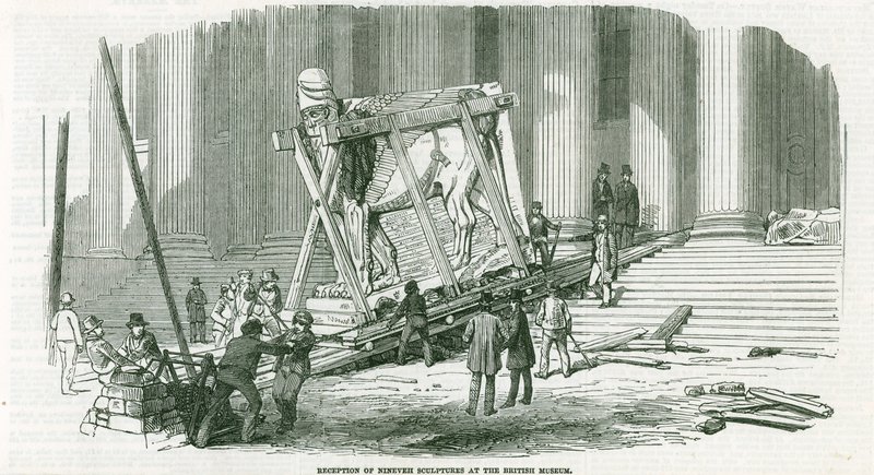 Receção das esculturas de Nínive no Museu Britânico (gravura) de English School
