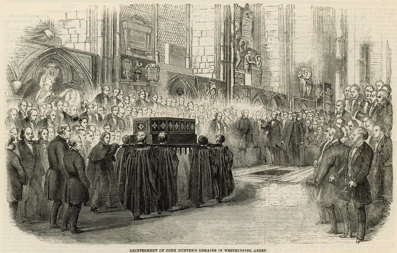 Reinterment de John Hunters permanece na Abadia de Westminster de English School