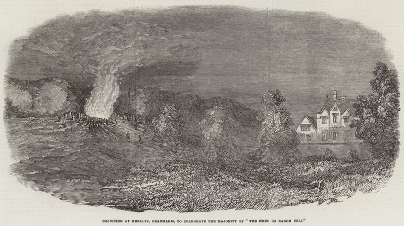 Alegrando-se com Henllys, Beaumaris, para Celebrar a Maioria de "O Herdeiro do Monte Barão" (gravura) de English School