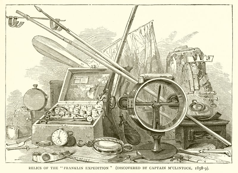 Relíquias da Expedição Franklin (Descoberto pelo Capitão MClintock, 1858-9) de English School