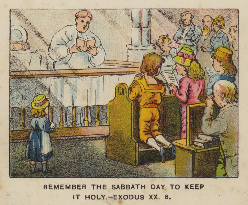 Lembre-se do Dia do Senhor para guardá-lo santo, Êxodo XX 8 (cor litho) de English School