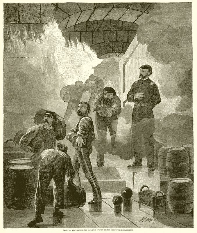 Removendo o pó da revista do Fort Sumter durante o bombardeio de English School