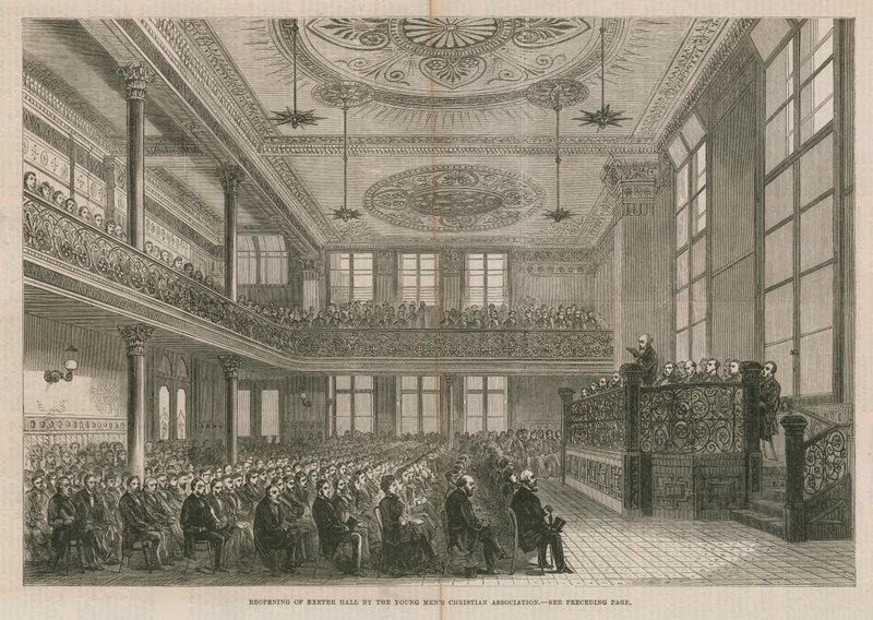 Reabertura de Exeter Hall, em Londres, pela Associação Cristã dos Jovens de English School