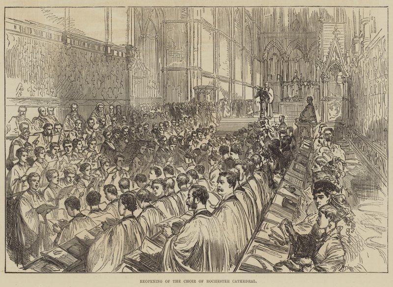 Reabertura do Coro da Catedral de Rochester (gravura) de English School