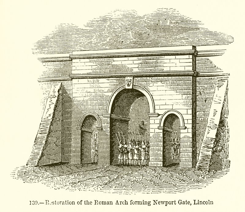 Restauração do arco romano formando Newport Gate, Lincoln de English School