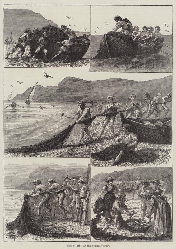 Reta-Fishing on the Corsican Coast (gravura) de English School