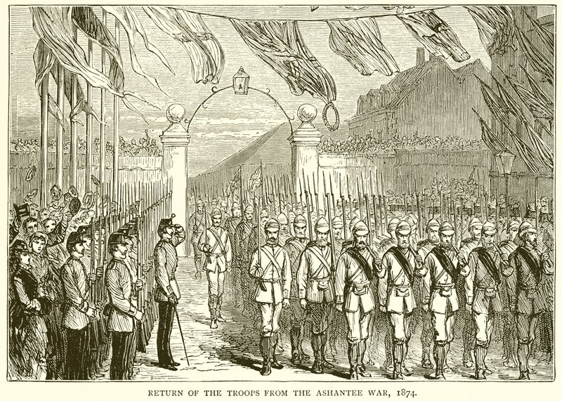 Retorno das tropas da guerra de Ashantee, 1874 de English School