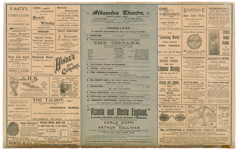 Reverso de folheto promocional para o Teatro Alhambra de English School