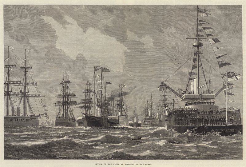 Revisão da Frota no Spithead pela Rainha (gravura) de English School