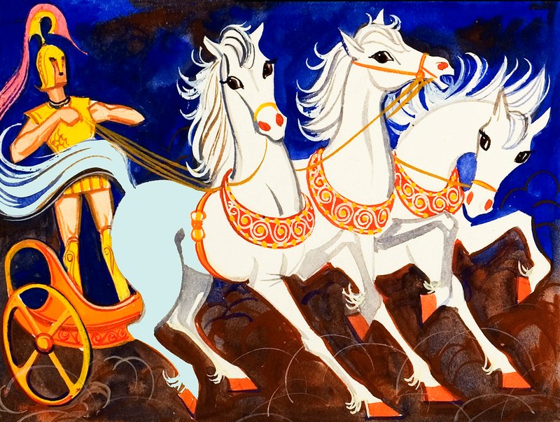 Rhesus, rei da Trácia e seus magníficos cavalos brancos de English School