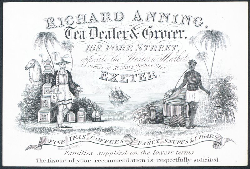 Richard Anning, comerciante de chá e merceeiro, cartão de comércio de English School