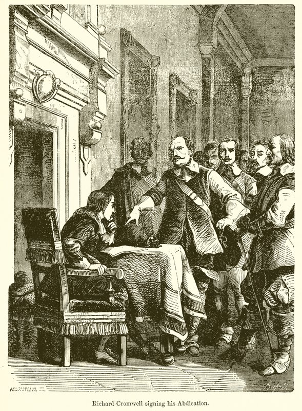 Richard Cromwell assinando sua abdicação de English School