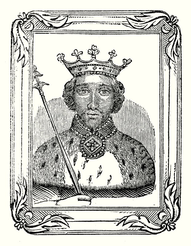 Ricardo II nasceu em 1366, foi coroado em 1377 e assassinado em 1399 (gravura) de English School