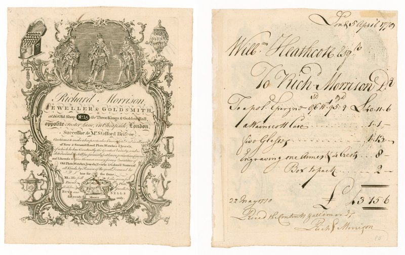 Richard Morrison, joalheiro e ourives, cartão de comércio de English School