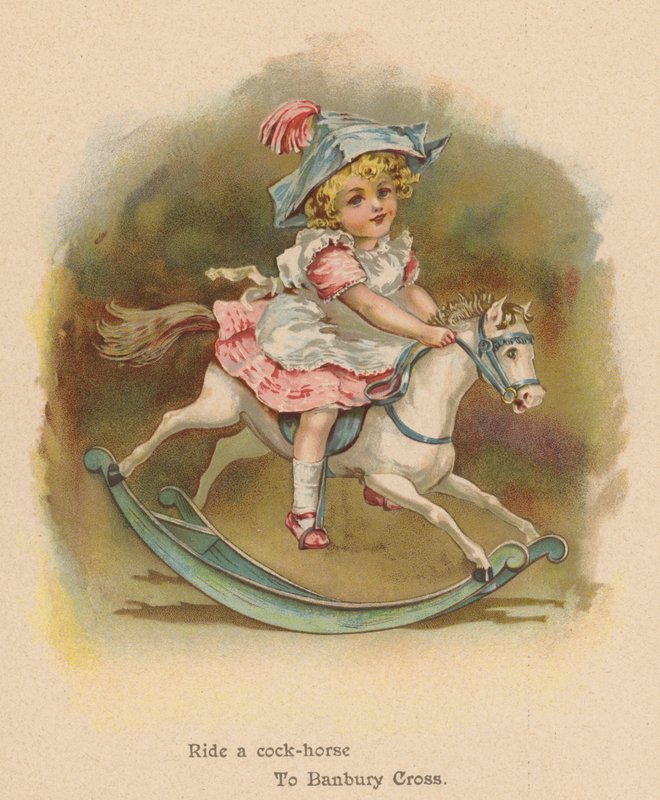 Montar um cavalo de galo para Banbury Cross (chromolitho) de English School