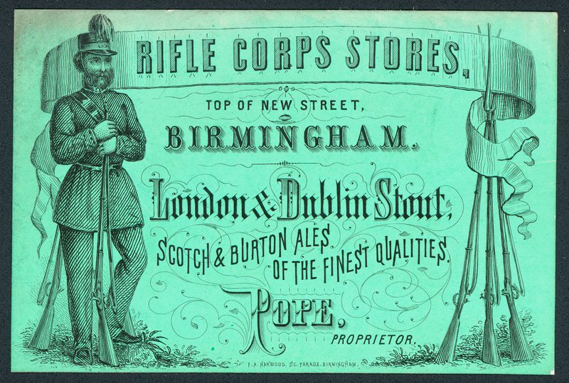 Rifle Corps Stores, cartão comercial para o proprietário, Pope de English School